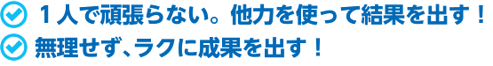 １人で頑張らない。他力を使って結果を出す！無理せず､ラクに成果を出す！